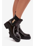 Lakované kotníkové boty s vyhříváním se zlatým detailem černé Talyra