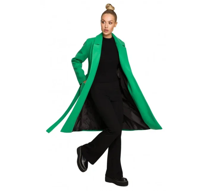 M708 Fleecový kabát s páskem a kapsami - černý