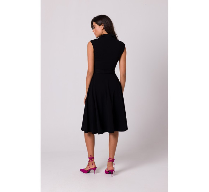 B261 Bavlněné šaty ve fitted střihu - černé