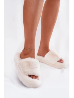 Dámské pantofle s kožíškem Biella – světle béžové