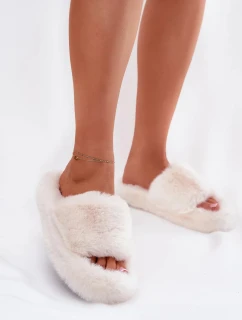 Dámské pantofle s kožíškem Biella – světle béžové