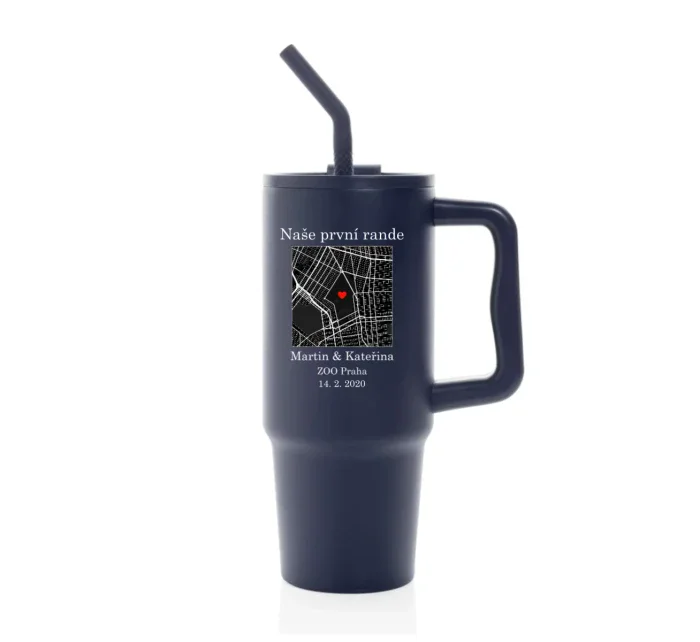 Personalizovaná termoska s barevným víčkem s mapou