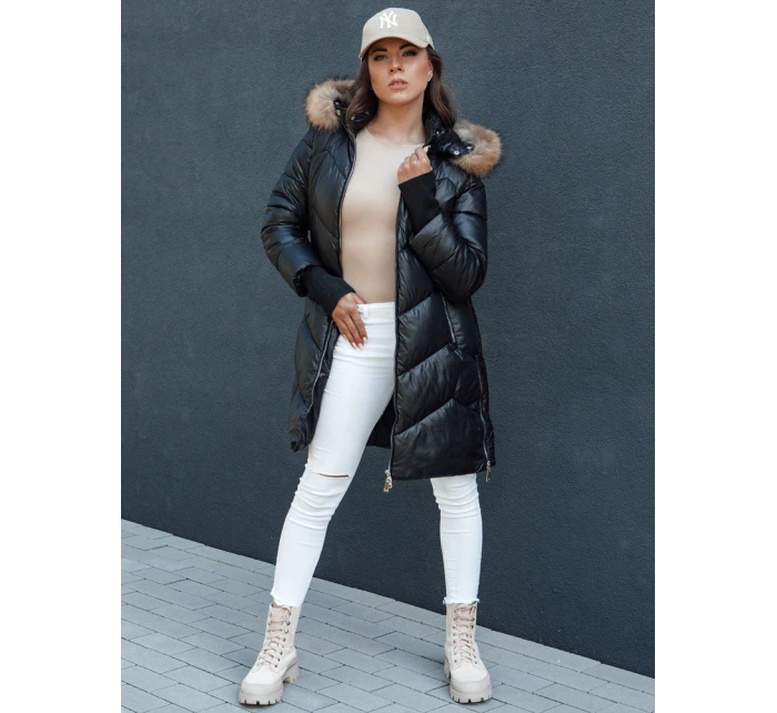 Dámská prošívaná zimní bunda z umělé kožešiny s kapucí LAGOON černá FashionStreet TY4499 Dámská prošívaná zimní bunda z umělé kožešiny s kapucí LAGOON černá FashionStreet TY4499