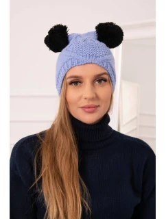 Fleecová čepice 2 bambulky K291 modrá