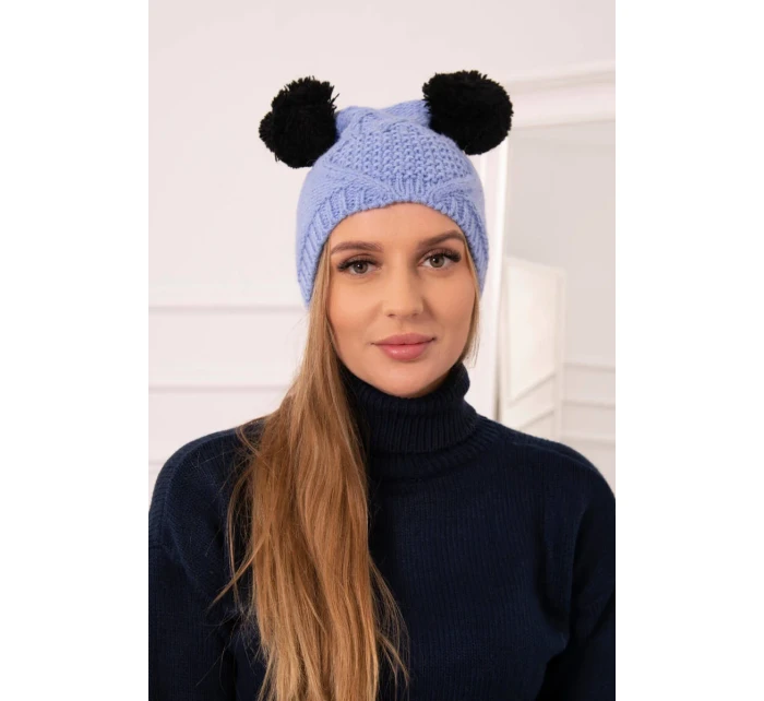 Fleecová čepice 2 bambulky K291 modrá Fleecová čepice 2 bambulky K291 modrá