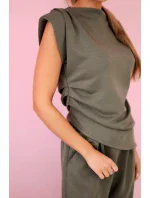 Komplet asymetrická halenka + kalhoty khaki