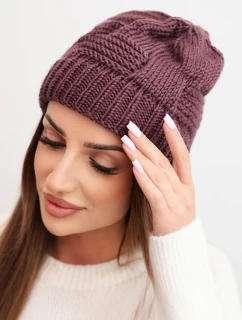 Dámská zimní čepice akrylová s ozdobným pletením K462 tmavě fialová