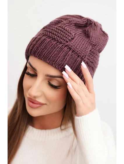 Dámská zimní čepice vlněná s krystaly a vzorem model 21859331 mocca - K-Fashion