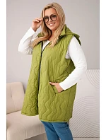 Dámská prošívaná vesta Plus Size s kapucí olivová
