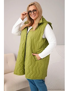 Dámská prošívaná vesta Plus Size s kapucí olivová