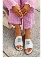 Elegantní Dámské Lesklé Žabky S Ozdobou S.Barski KV27-050 Stříbrné Elegantní Dámské Lesklé Žabky S Ozdobou S.Barski KV27-050 Stříbrné