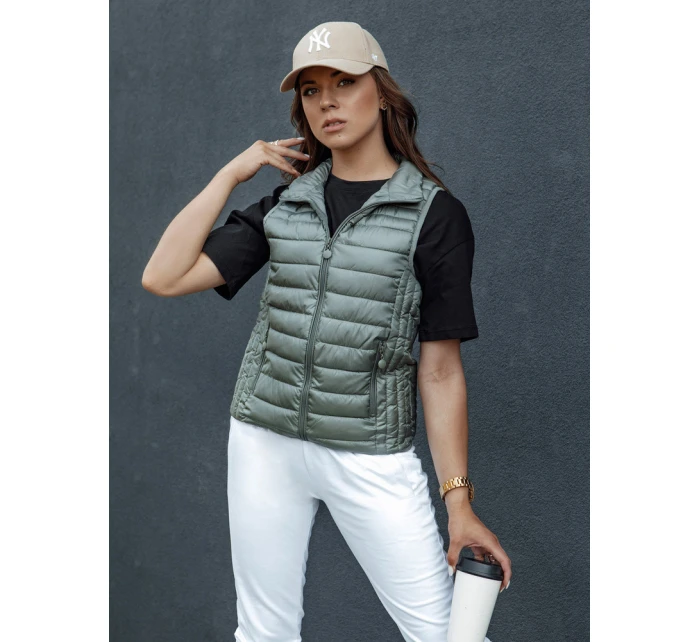 Dámská prošívaná vesta se stojáčkem zelená model 21979302 - Dstreet