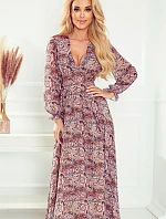 Dámské šifonové midi šaty s hnědým vzorem "boho" 378-1