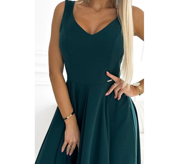 246-5 CINDY dlouhé elegantní šaty s výstřihem - ZELENÉ