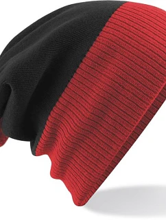 Beechfield B 451 2-barevná pletená čepice s bambulí 53.0451 black/bright red
