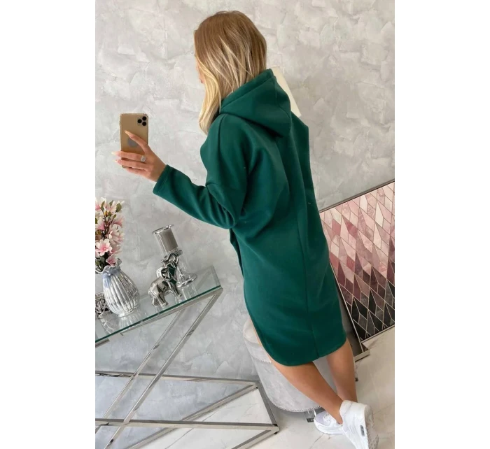 Šaty s kapucí a bočním rozparkem tmavě zelené