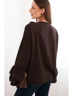 Dámská blůza z viskózy s volány a dlouhým rukávem hnědá Dámská blůza z viskózy s volány a dlouhým rukávem hnědá