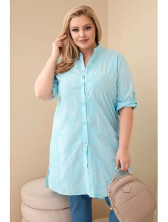 Dámské šaty Plus Size s výšivkou a ohrnutým rukávem mátová
