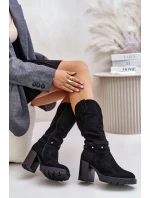 Dámské Kozačky Do  Na Podpatku Zateplené Černé model 21672451 - Boto