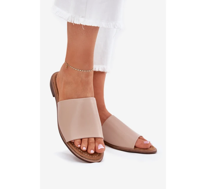 Dámské Kožené Hladké Pantofle Béžové model 21701724 - EVENTO