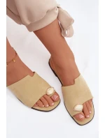 Dámské ploché pantofle s ozdobným detailem Eko semiš žluté Selavine