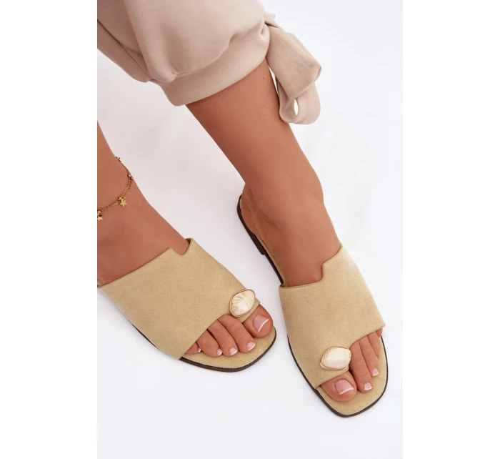 Dámské ploché pantofle s ozdobným detailem Eko semiš žluté Selavine