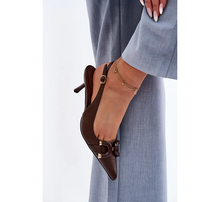 Dámské sandály na podpatku s ozdobným detailem Čokoládové model 22039871 - Boto