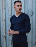 Pánský hladký tmavě modrý svetr s výstřihem FashionStreet WX2220