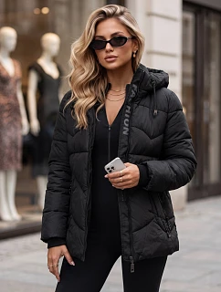 Kurtka damska zimowa pikowana z kapturem czarna FashionStreet TY5751