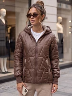 Dámská prošívaná přechodová bunda s kapucí, hnědá, FashionStreet TY5782