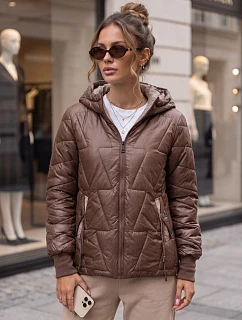 Dámská prošívaná přechodová bunda s kapucí, hnědá, FashionStreet TY5782