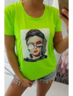 Halenka s dámskou grafickou zelenou neonovou barvou