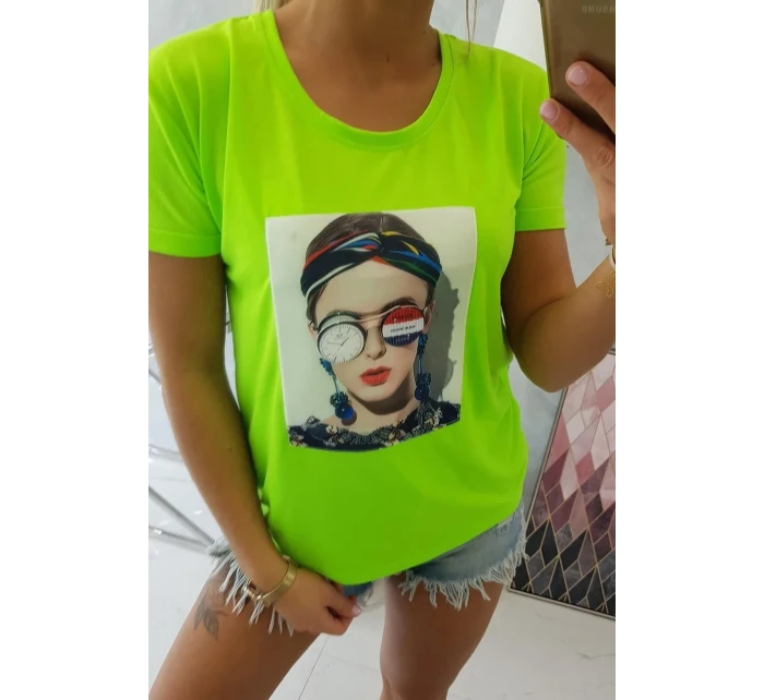 Halenka s dámskou grafickou zelenou neonovou barvou