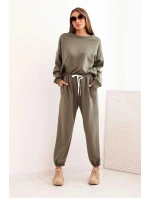 Komplet dámský máslový s volnou mikinou a kalhotami s nápisem LOVE khaki Komplet dámský máslový s volnou mikinou a kalhotami s nápisem LOVE khaki