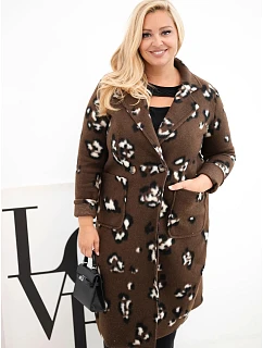 Dámský elegantní kabát Plus Size s klopami leopardí hnědý