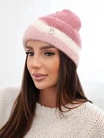 Dámská čepice beanie žebrovaná s ozdobou tmavě růžová+pudrově růžová