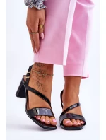 Dámské lakované sandály na podpatku Černá Carrie