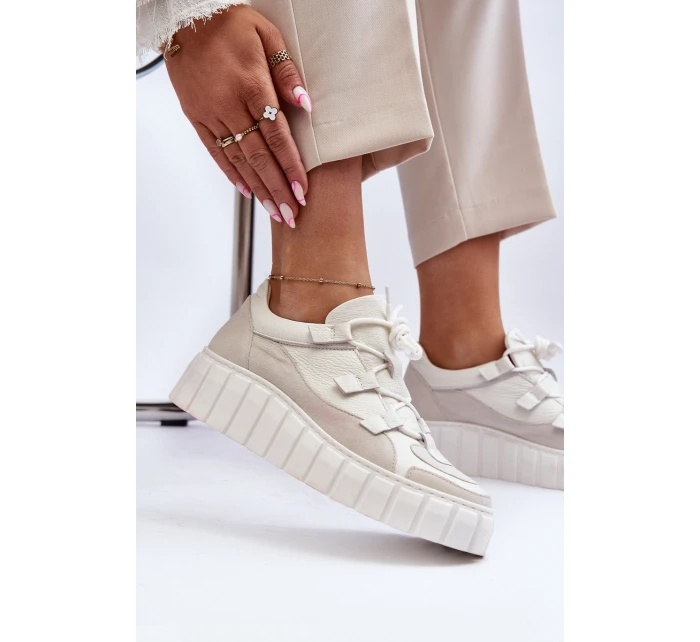 Dámské kožené sportovní boty na platformě M01/1 Zazoo světle béžové