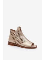 Kožené Prokreslené Sandály Na Zip Zlaté Zazoo 977/L