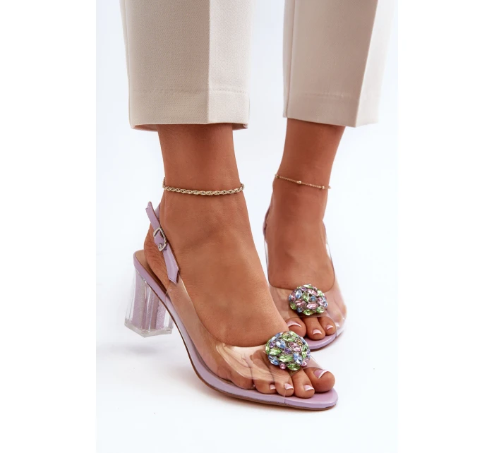 Průhledné sandály na podpatku s ozdobou fialové D&A MR38-454