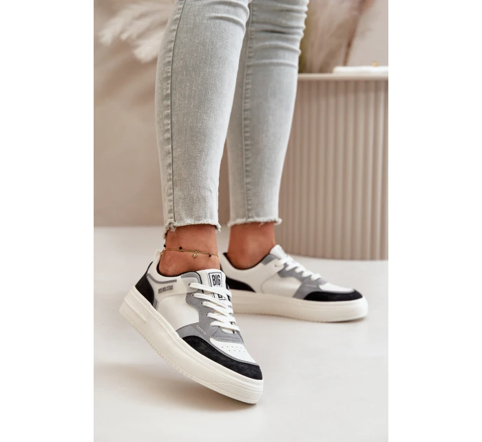 Dámské Nízké Tenisky Z Eko Kůže Big Star OO274028 Bílá-Šedá Dámské Nízké Tenisky Z Eko Kůže Big Star OO274028 Bílá-Šedá