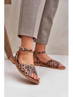 Kožené Dámské Sandály Na Plochém Podpatku Leopardí Zazoo model 21682224 Hnědé - Boto