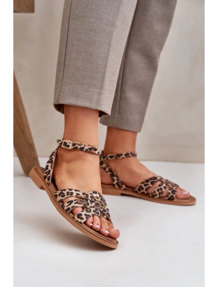 Kožené Dámské Sandály Na Plochém Podpatku Leopardí Zazoo model 21682224 Hnědé - Boto