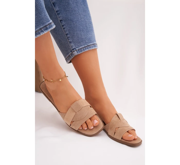 Dámské ploché sandály s pásky Eko Zamszové Béžové Florane