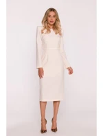 S412 Tužkové šaty s ozdobnými rameny - slonová kost S412 Tužkové šaty s ozdobnými rameny - slonová kost