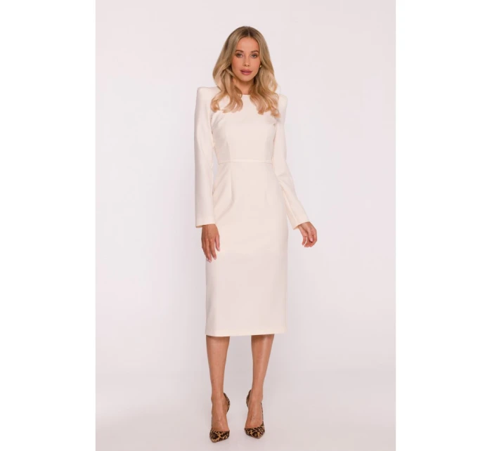 S412 Tužkové šaty s ozdobnými rameny - slonová kost S412 Tužkové šaty s ozdobnými rameny - slonová kost
