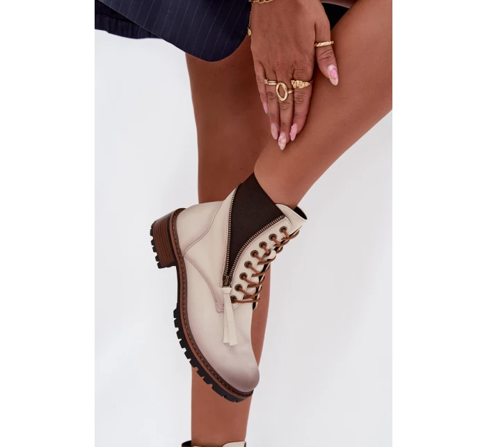 Dámské kotníkové boty Vinceza – béžové, zateplené, na podpatku typu “klocek” Dámské kotníkové boty Vinceza – béžové, zateplené, na podpatku typu “klocek”