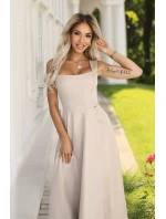 dlouhé šaty s rozparkem a výstřihem typu béžové s brokátem model 21310320 - numoco dlouhé šaty s rozparkem a výstřihem typu béžové s brokátem model 21310320 - numoco