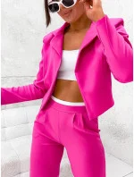 Dámský komplet ve fuchsijové barvě - krátké sako a široké kalhoty (8263)