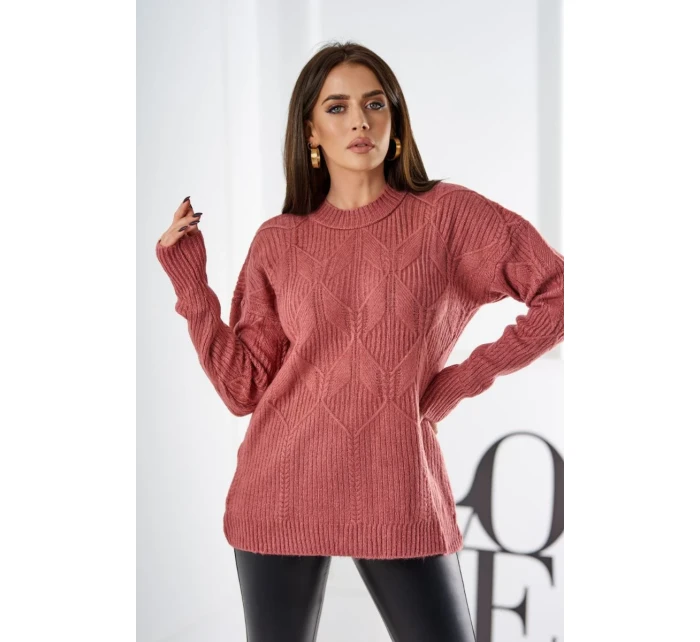 Svetr model 18970331 přes hlavu s módní vazbou tmavě růžová - K-Fashion Svetr model 18970331 přes hlavu s módní vazbou tmavě růžová - K-Fashion